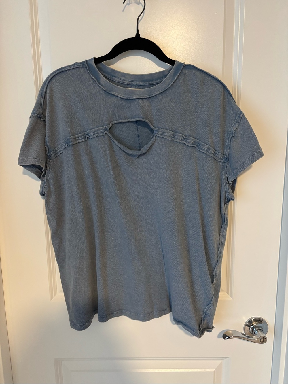 Navy Short Sleeve Tee with Front Keyhole
